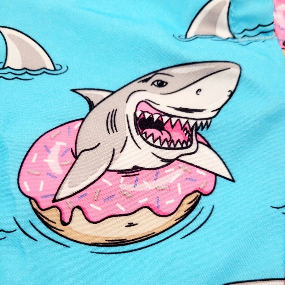 Boys Shark Donut Swim Trunks Shorts Blue Pink Lined Drawstring Size M (8) - Picture 2 of 9